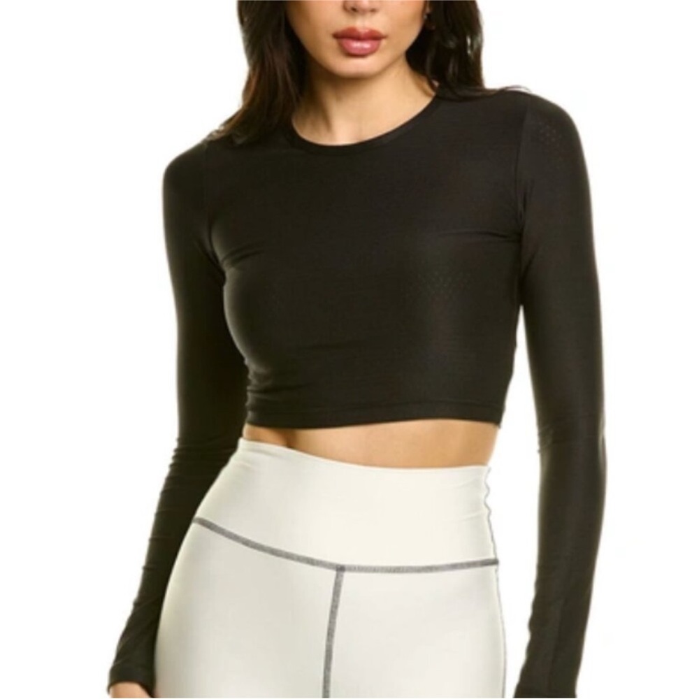 WeWoreWhat Black Cropped Perforated Workout Top Size S Worn 1X